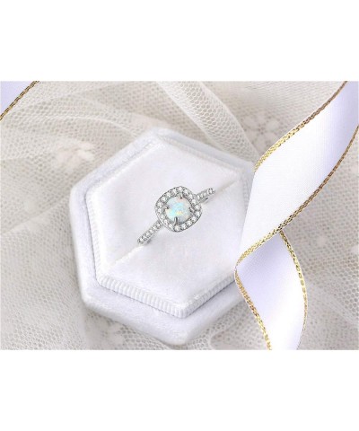 18K White Gold Plated Cubic Zirconia Promise Halo Wedding Engagement Eternity Bridal Ring for Women white opal $9.50 Rings