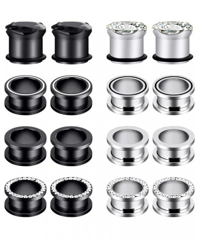 Stainless Steel 8 Pairs Ear Tunnels Hollow Plugs Gauges Stretcher Body Piercing Jewelry Size 2g-9/16 inch 8 Pairs, 1/2"(12MM)...