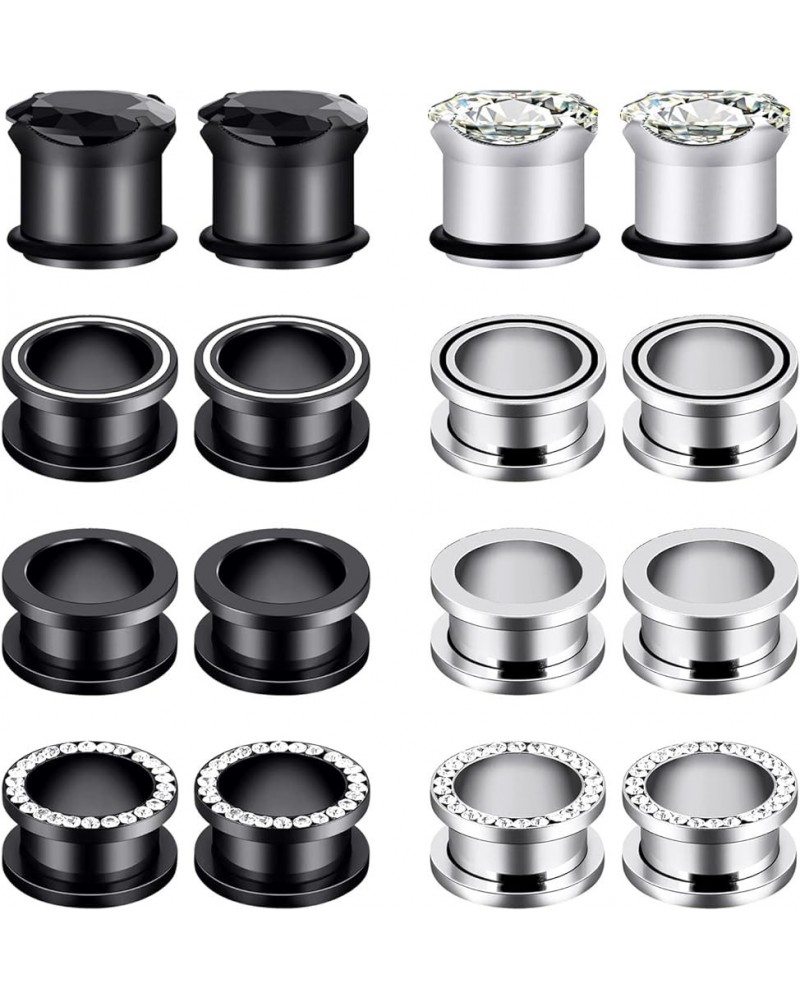 Stainless Steel 8 Pairs Ear Tunnels Hollow Plugs Gauges Stretcher Body Piercing Jewelry Size 2g-9/16 inch 8 Pairs, 1/2"(12MM)...