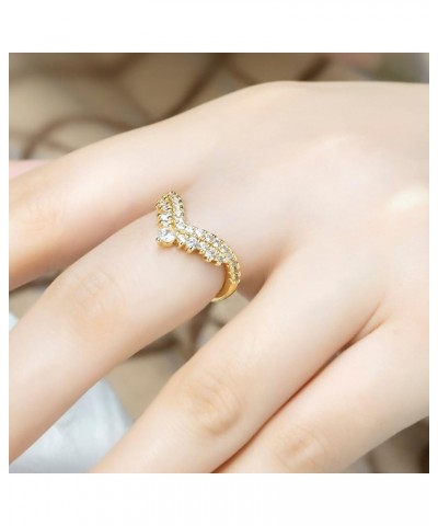 14K/18K Gold Plated Leaf Ring Classic Cubic Zirconia Stackable Rings Wedding Band with Clear CZ Stones Dainty Statement Promi...