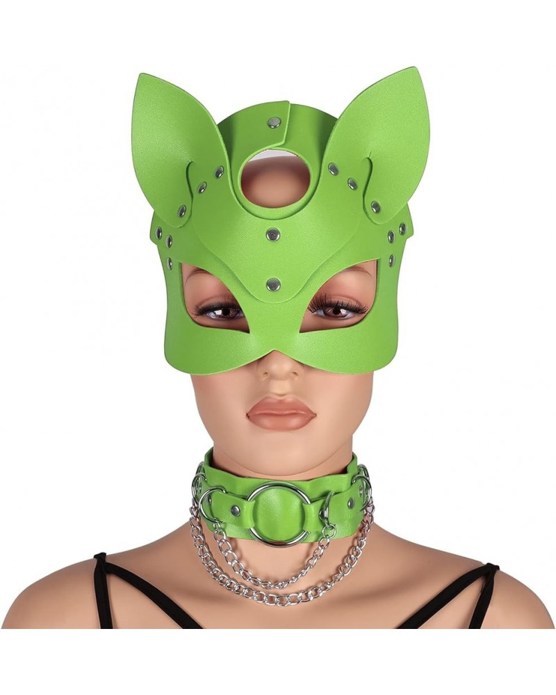 Women's Leather Mask and Metal Chain Necklace for Masquerade Party Punk Carnival Gothic Halloween Accessories Light green $13...