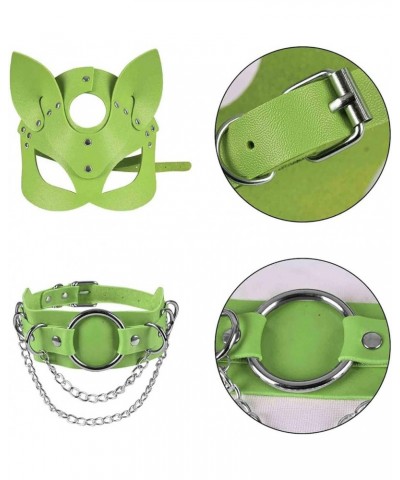 Women's Leather Mask and Metal Chain Necklace for Masquerade Party Punk Carnival Gothic Halloween Accessories Light green $13...