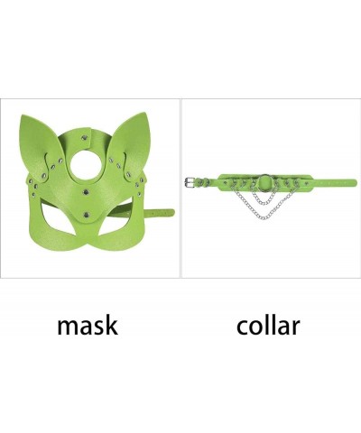 Women's Leather Mask and Metal Chain Necklace for Masquerade Party Punk Carnival Gothic Halloween Accessories Light green $13...