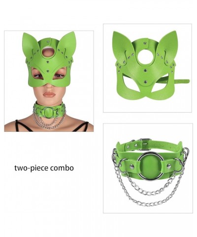 Women's Leather Mask and Metal Chain Necklace for Masquerade Party Punk Carnival Gothic Halloween Accessories Light green $13...