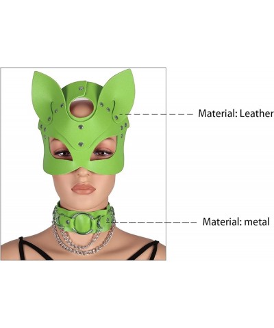 Women's Leather Mask and Metal Chain Necklace for Masquerade Party Punk Carnival Gothic Halloween Accessories Light green $13...