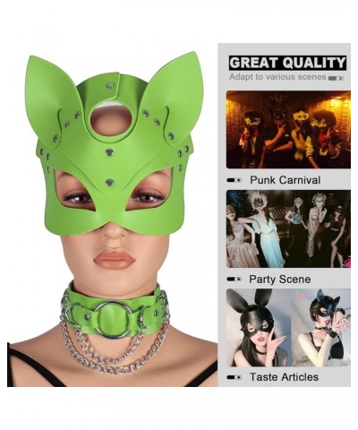 Women's Leather Mask and Metal Chain Necklace for Masquerade Party Punk Carnival Gothic Halloween Accessories Light green $13...