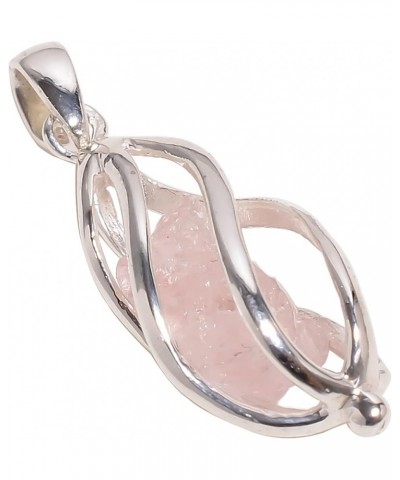 925 Sterling Silver Cage Pendant For Women And Girls Gift Inside Natural Raw Gemstone Handmade Silver Pendant Morganite $12.9...