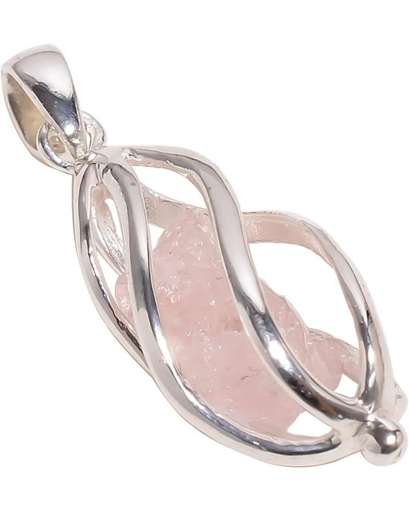 925 Sterling Silver Cage Pendant For Women And Girls Gift Inside Natural Raw Gemstone Handmade Silver Pendant Morganite $12.9...