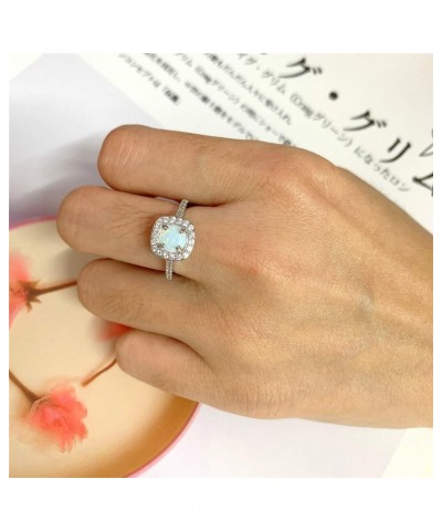 18K White Gold Plated Cubic Zirconia Promise Halo Wedding Engagement Eternity Bridal Ring for Women white opal $9.50 Rings