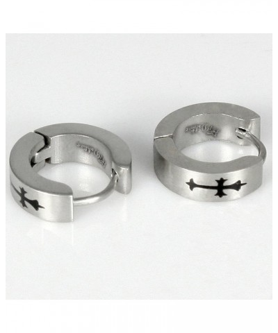 Stainless Steel Cross Design Huggie Hoop Earrings - Various Designs 4mm Cross - Silver $9.87 Earrings