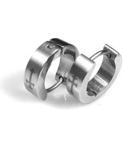 Stainless Steel Cross Design Huggie Hoop Earrings - Various Designs 4mm Cross - Silver $9.87 Earrings