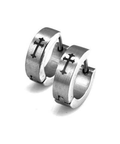 Stainless Steel Cross Design Huggie Hoop Earrings - Various Designs 4mm Cross - Silver $9.87 Earrings