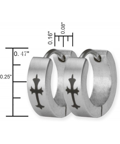 Stainless Steel Cross Design Huggie Hoop Earrings - Various Designs 4mm Cross - Silver $9.87 Earrings