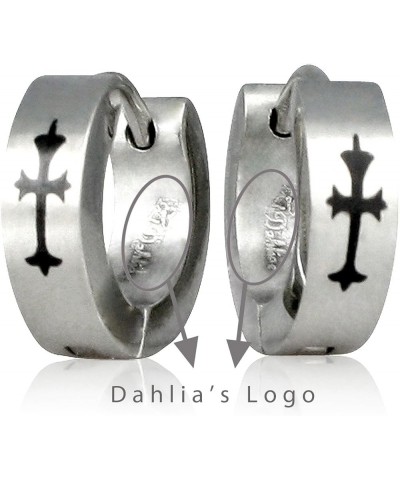 Stainless Steel Cross Design Huggie Hoop Earrings - Various Designs 4mm Cross - Silver $9.87 Earrings