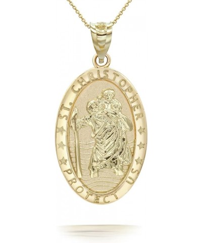 10k Yellow Gold St Christopher Medal Patron Saint of Travelers Catholic Protection in Solid Gold Pendant Necklace and Pendant...