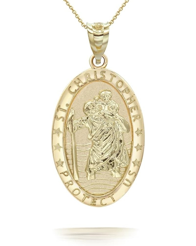 10k Yellow Gold St Christopher Medal Patron Saint of Travelers Catholic Protection in Solid Gold Pendant Necklace and Pendant...