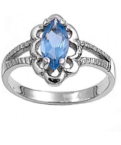 CHOOSE YOUR COLOR Sterling Silver Marquise Wide Ring Blue (Simulated Sapphire) - Size 6 $12.83 Rings