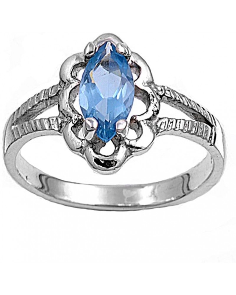 CHOOSE YOUR COLOR Sterling Silver Marquise Wide Ring Blue (Simulated Sapphire) - Size 6 $12.83 Rings