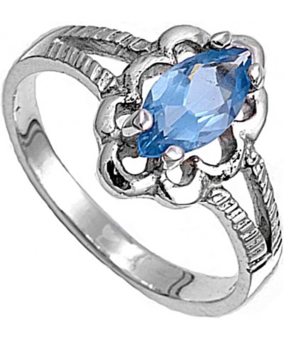 CHOOSE YOUR COLOR Sterling Silver Marquise Wide Ring Blue (Simulated Sapphire) - Size 6 $12.83 Rings