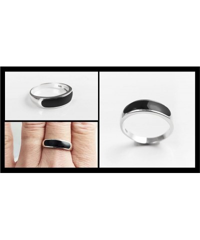 Signet Band Ring, Sterling Silver, Onyx Black Onyx Stone Jewelry, Flat Stone Band, UNISEX Man Woman Modern Minimalist Jewelry...