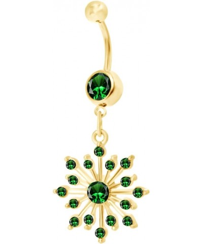 Snowflake Belly Button Navel Ring in 14K Gold Over Sterling Silver Yellow Gold Over : Simulated Emerald $24.90 Rings