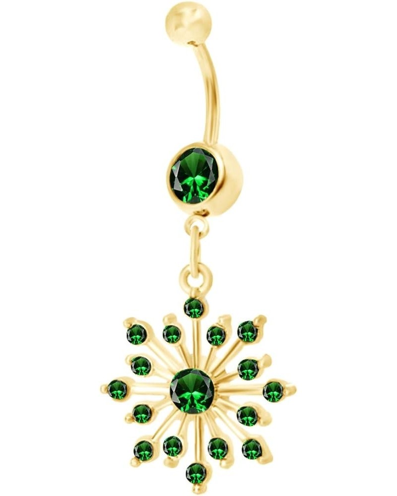 Snowflake Belly Button Navel Ring in 14K Gold Over Sterling Silver Yellow Gold Over : Simulated Emerald $24.90 Rings