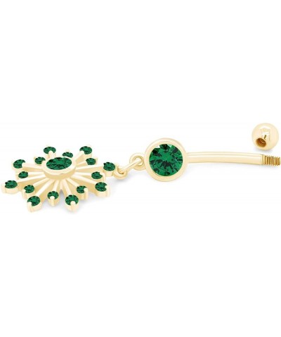 Snowflake Belly Button Navel Ring in 14K Gold Over Sterling Silver Yellow Gold Over : Simulated Emerald $24.90 Rings