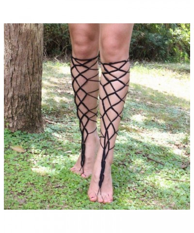 Handmade Cotton Lace Up Crochet Barefoot Sandals Sexy Wedding Beach Accessory Dancing Anklets AQ08 (Black) $8.08 Anklets