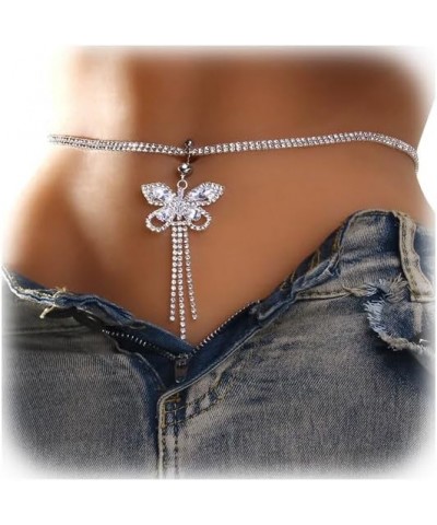 Sexy Rhinestone Waist Chain with Heart Dangle Belly Summer Crystal Button Chain Navel Piercing Belly Ring Chain Bikini Festiv...