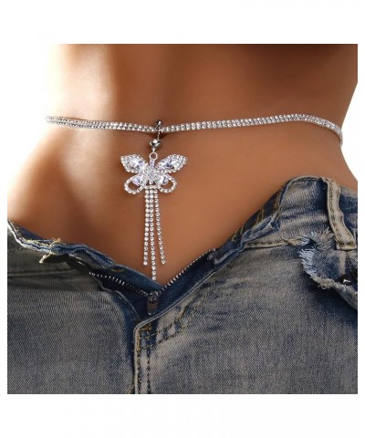 Sexy Rhinestone Waist Chain with Heart Dangle Belly Summer Crystal Button Chain Navel Piercing Belly Ring Chain Bikini Festiv...