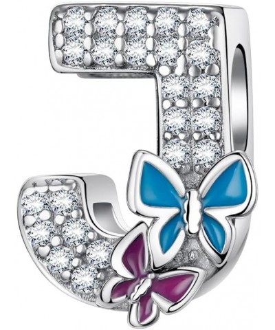 S925 Sterling Silver A~Z Letters Charms with 5A Cubic Zircon Stones, Butterfly Alphabet Beads fit Pandora European Bracelets ...