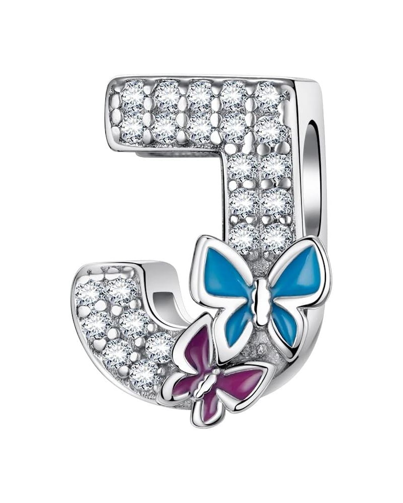 S925 Sterling Silver A~Z Letters Charms with 5A Cubic Zircon Stones, Butterfly Alphabet Beads fit Pandora European Bracelets ...