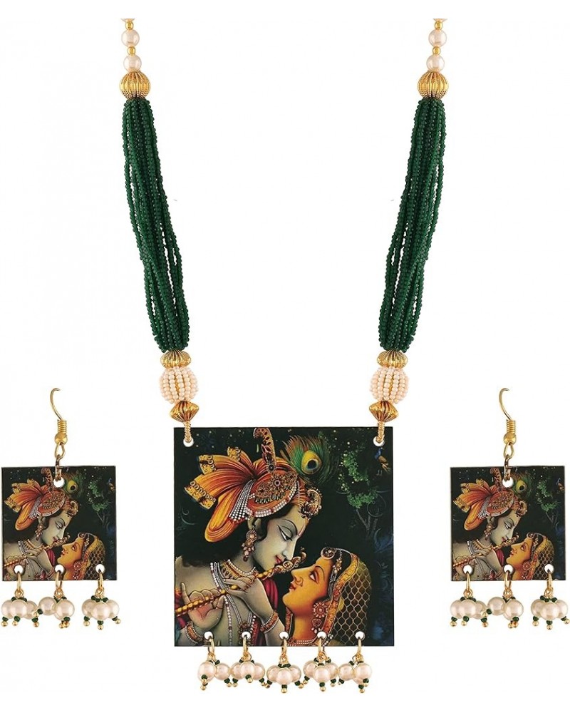 Indian Royal King Portrait Fully Handpainted Wooden Necklace Jewellery Set With Earrings Set For Women (ML283-84) Style 2 $9....