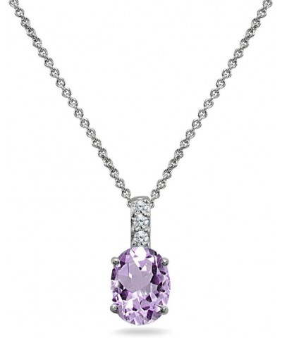 Sterling Silver Genuine or Synthetic Gemstone & Cubic Zirconia 8x6mm Oval-Cut Pendant Necklace Amethyst- February $14.74 Neck...