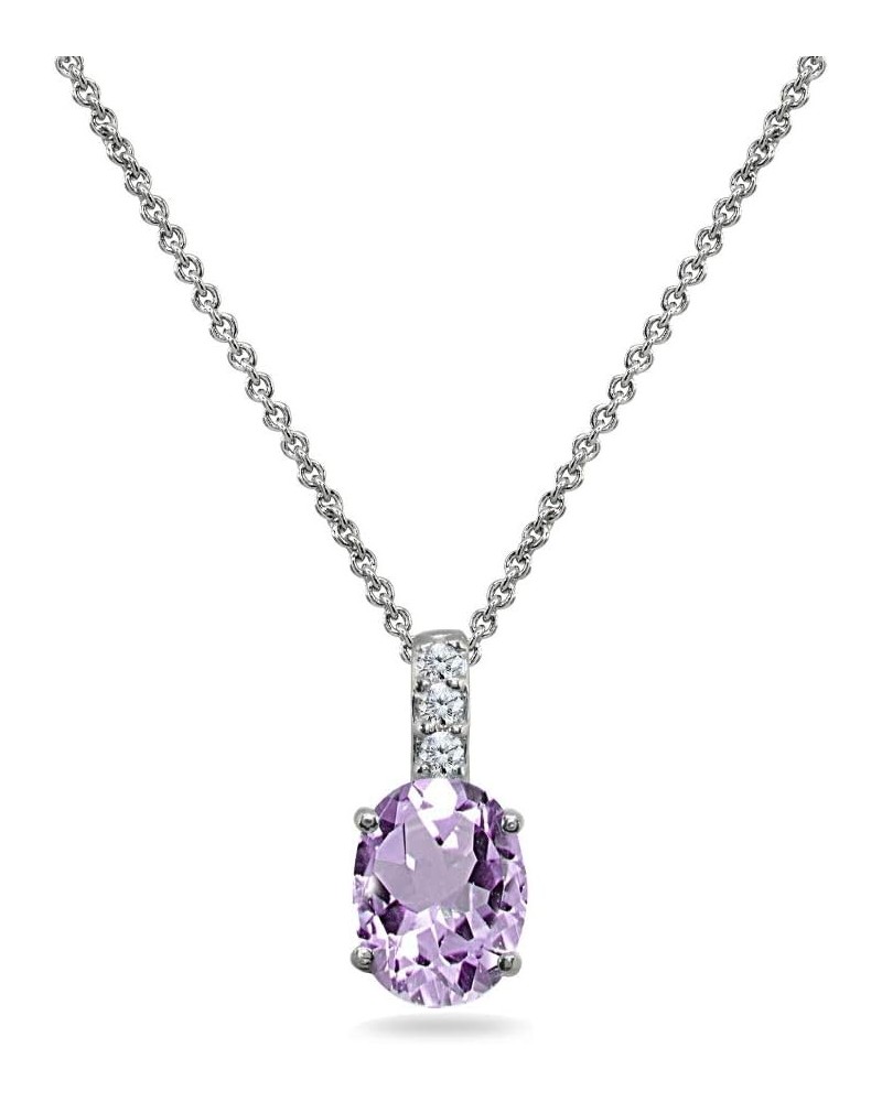 Sterling Silver Genuine or Synthetic Gemstone & Cubic Zirconia 8x6mm Oval-Cut Pendant Necklace Amethyst- February $14.74 Neck...