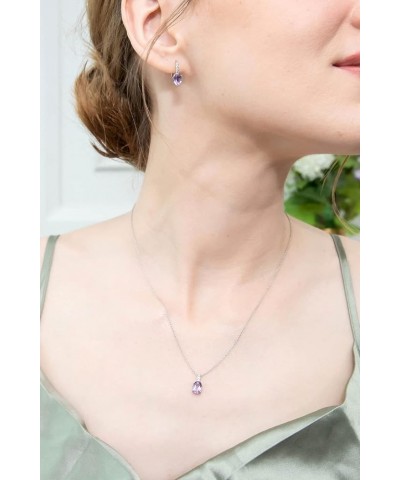 Sterling Silver Genuine or Synthetic Gemstone & Cubic Zirconia 8x6mm Oval-Cut Pendant Necklace Amethyst- February $14.74 Neck...