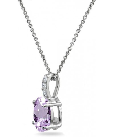 Sterling Silver Genuine or Synthetic Gemstone & Cubic Zirconia 8x6mm Oval-Cut Pendant Necklace Amethyst- February $14.74 Neck...