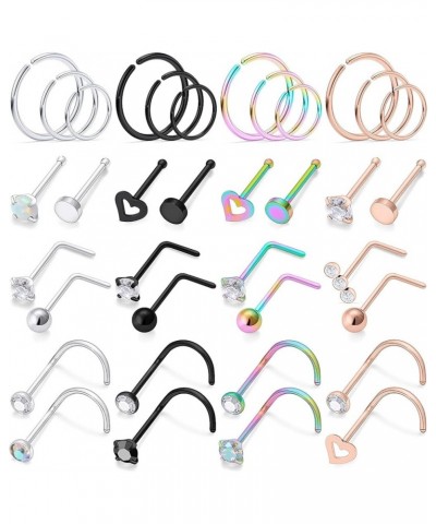 20g 18g Nose Rings L Shaped Nose Studs Surgical Stainless Steel Nose Ring Hoop Crystal Heart Hypoallergenic Nostril Nose Pier...