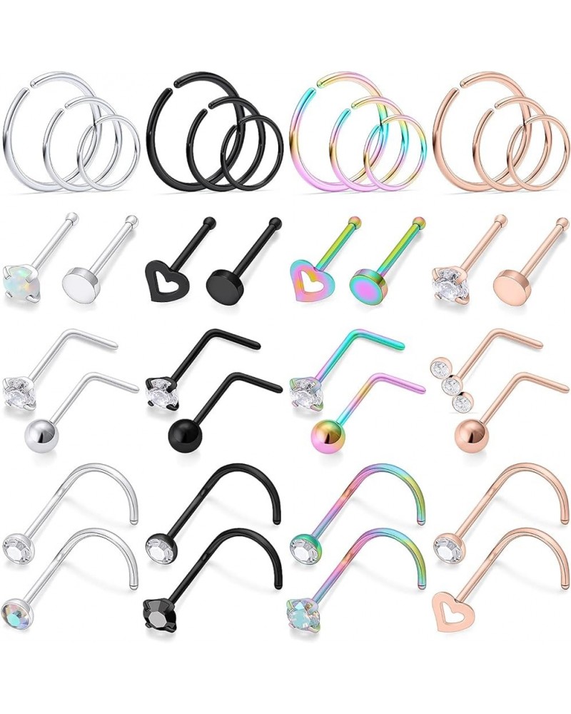 20g 18g Nose Rings L Shaped Nose Studs Surgical Stainless Steel Nose Ring Hoop Crystal Heart Hypoallergenic Nostril Nose Pier...