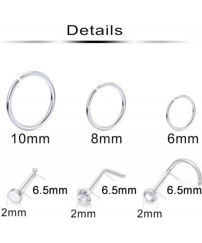 20g 18g Nose Rings L Shaped Nose Studs Surgical Stainless Steel Nose Ring Hoop Crystal Heart Hypoallergenic Nostril Nose Pier...