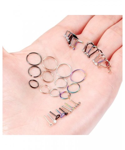 20g 18g Nose Rings L Shaped Nose Studs Surgical Stainless Steel Nose Ring Hoop Crystal Heart Hypoallergenic Nostril Nose Pier...