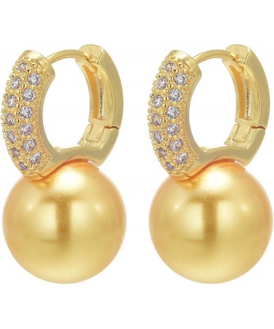 Pearl Drop Earrings Pearl Huggie Earrings 12mm Pearl Diamond Earrings with Allergy-free pins Gold $9.66 Earrings