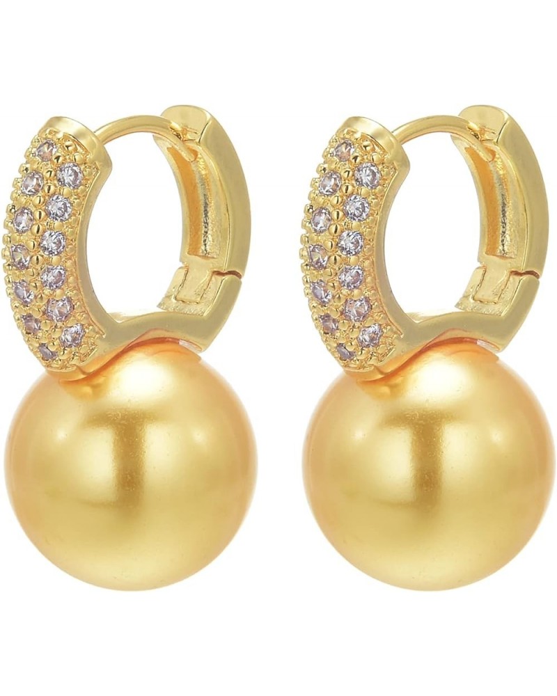 Pearl Drop Earrings Pearl Huggie Earrings 12mm Pearl Diamond Earrings with Allergy-free pins Gold $9.66 Earrings