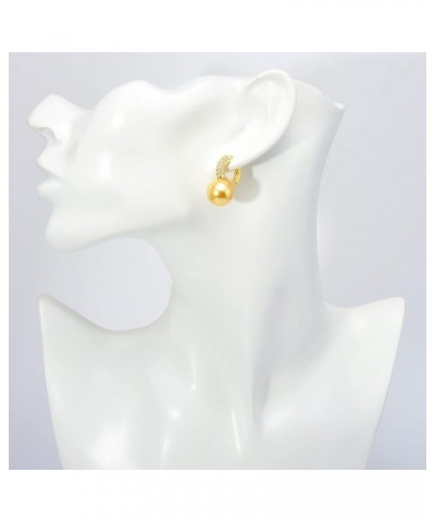 Pearl Drop Earrings Pearl Huggie Earrings 12mm Pearl Diamond Earrings with Allergy-free pins Gold $9.66 Earrings