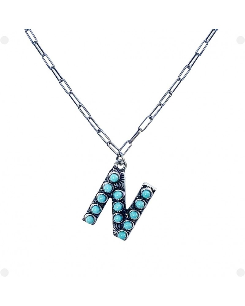 Western Boho Turquoise Letter A-Z Pendant Initial Necklace N $10.25 Necklaces