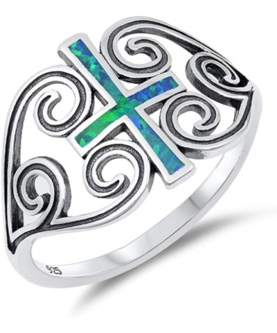 Blue Simulated Opal Cross Swirl Heart Sides Ring Sterling Silver Blue Simulated Opal $19.86 Rings