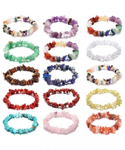 15 Pieces Crystal Chip Bracelets Set Natural Gemstone Bracelets Crystal Stretch Bracelets Irregular Chips Beads Bracelet for ...