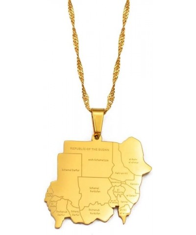 Map Pendant Necklace - Republic of The Sudan Map Necklace for Men and Women, North Sudan Map Necklace Jewelry Fashion Clavicl...