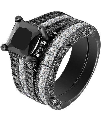 2Pcs Women Zircon Rings Set Square Cut Cubic Zirconia Engagement Rings Bridal Wedding Bands for Her (Black, 6) Black-c 11 $5....