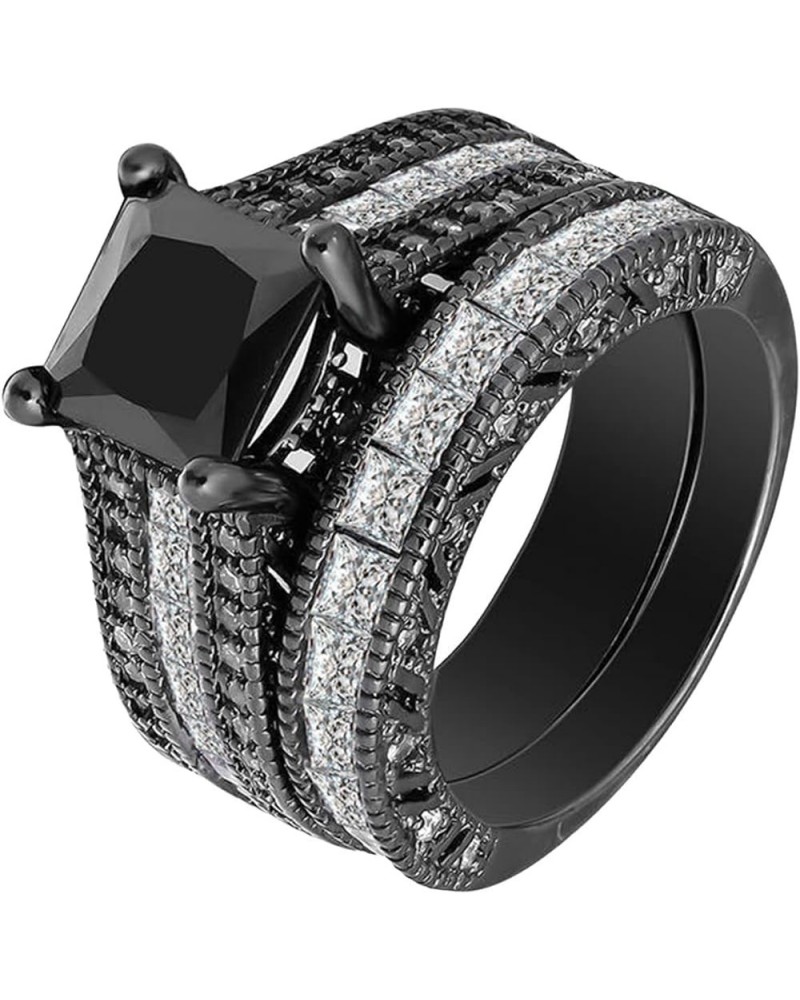 2Pcs Women Zircon Rings Set Square Cut Cubic Zirconia Engagement Rings Bridal Wedding Bands for Her (Black, 6) Black-c 11 $5....